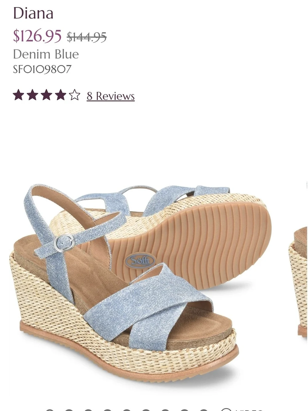 Sofft Diana Denim Blue Wedge Sandals